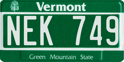 VT license plate NEK749