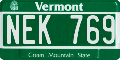 VT license plate NEK769
