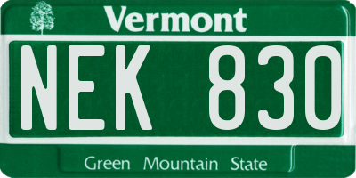 VT license plate NEK830