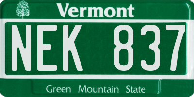 VT license plate NEK837