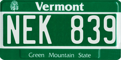 VT license plate NEK839