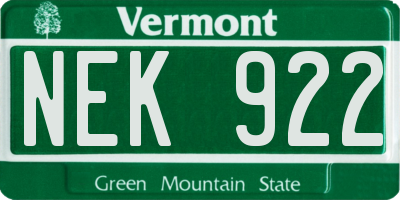 VT license plate NEK922