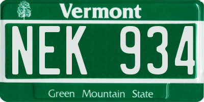 VT license plate NEK934