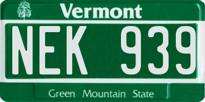 VT license plate NEK939