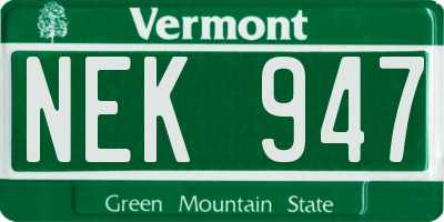 VT license plate NEK947