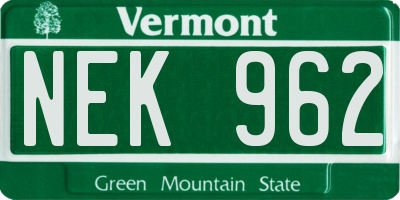 VT license plate NEK962