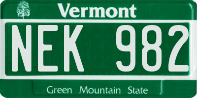 VT license plate NEK982
