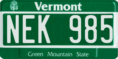 VT license plate NEK985