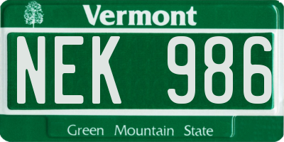 VT license plate NEK986
