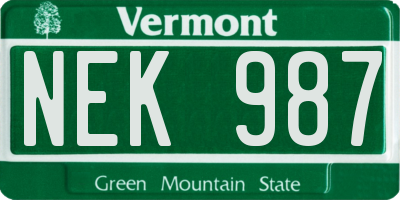 VT license plate NEK987