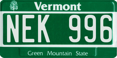 VT license plate NEK996
