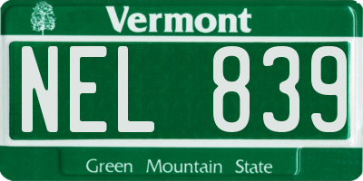VT license plate NEL839