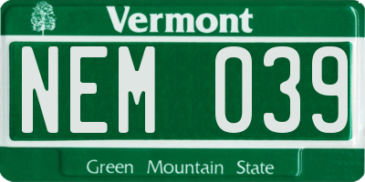 VT license plate NEM039