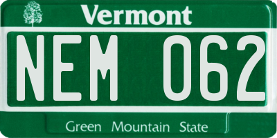 VT license plate NEM062