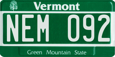 VT license plate NEM092