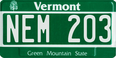 VT license plate NEM203