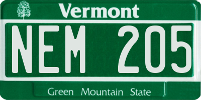 VT license plate NEM205