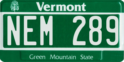 VT license plate NEM289