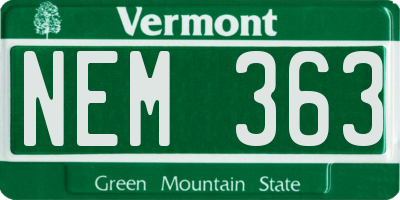 VT license plate NEM363