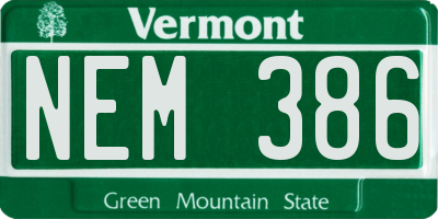 VT license plate NEM386