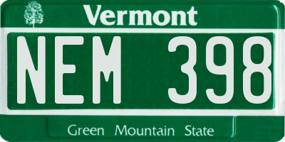 VT license plate NEM398