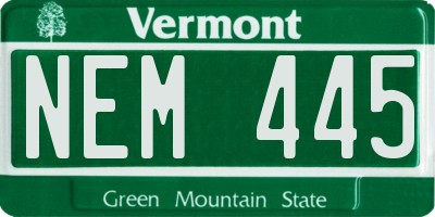 VT license plate NEM445
