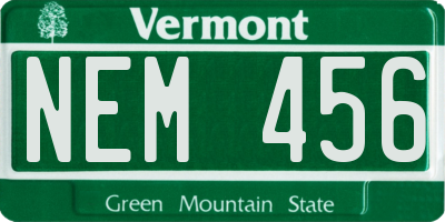 VT license plate NEM456