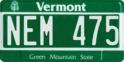 VT license plate NEM475