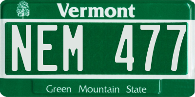VT license plate NEM477