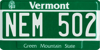 VT license plate NEM502