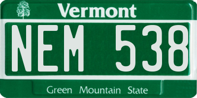 VT license plate NEM538