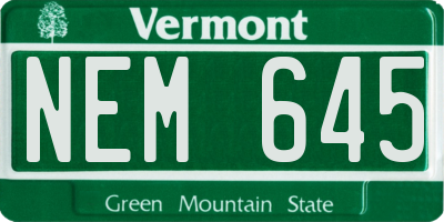 VT license plate NEM645
