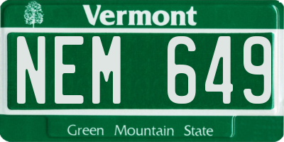 VT license plate NEM649