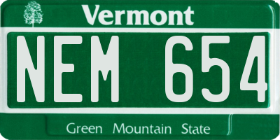 VT license plate NEM654