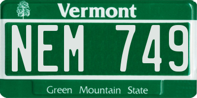 VT license plate NEM749