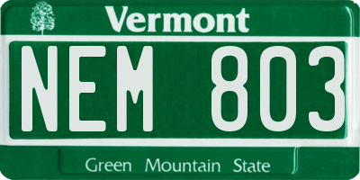 VT license plate NEM803