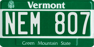 VT license plate NEM807