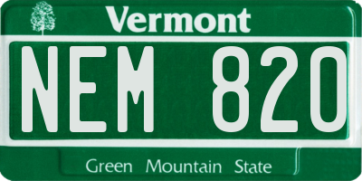 VT license plate NEM820