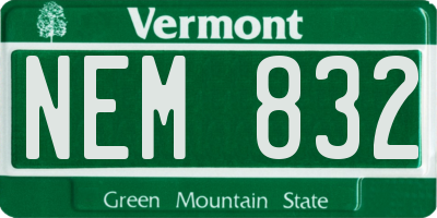 VT license plate NEM832