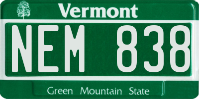 VT license plate NEM838