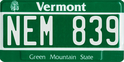 VT license plate NEM839