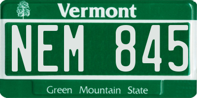 VT license plate NEM845