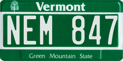 VT license plate NEM847