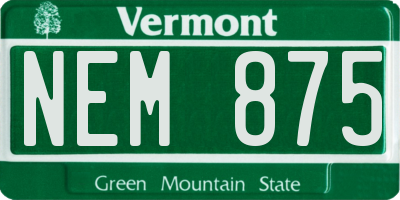 VT license plate NEM875