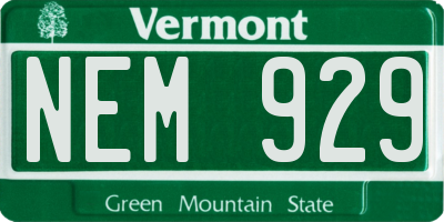 VT license plate NEM929