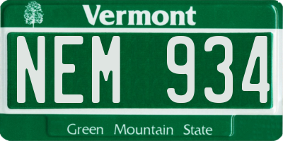 VT license plate NEM934
