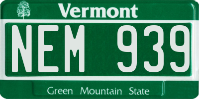VT license plate NEM939