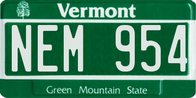 VT license plate NEM954
