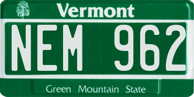 VT license plate NEM962