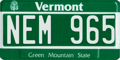 VT license plate NEM965
